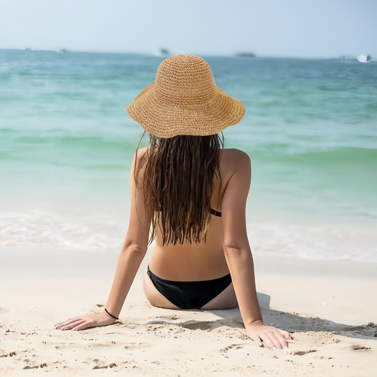 Handmade Crochet Straw Beach Hat – Wide Brim, Foldable, Women’s