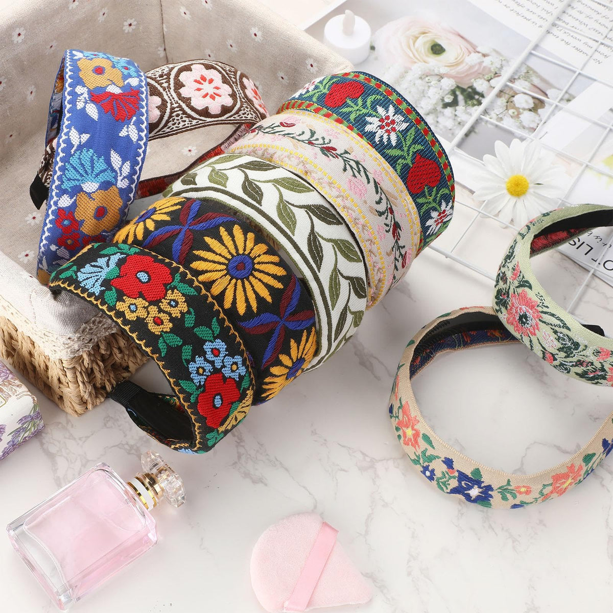 Geosar 9 Pcs Boho Wide Embroidered Headbands for Women Floral Ethnic
