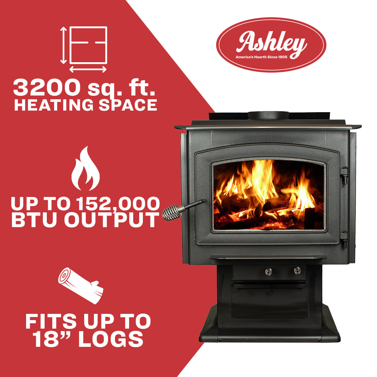 AW3200E-P EPA Certified 3,200 sq. ft. Large Pedestal Wood Stove with Blower New