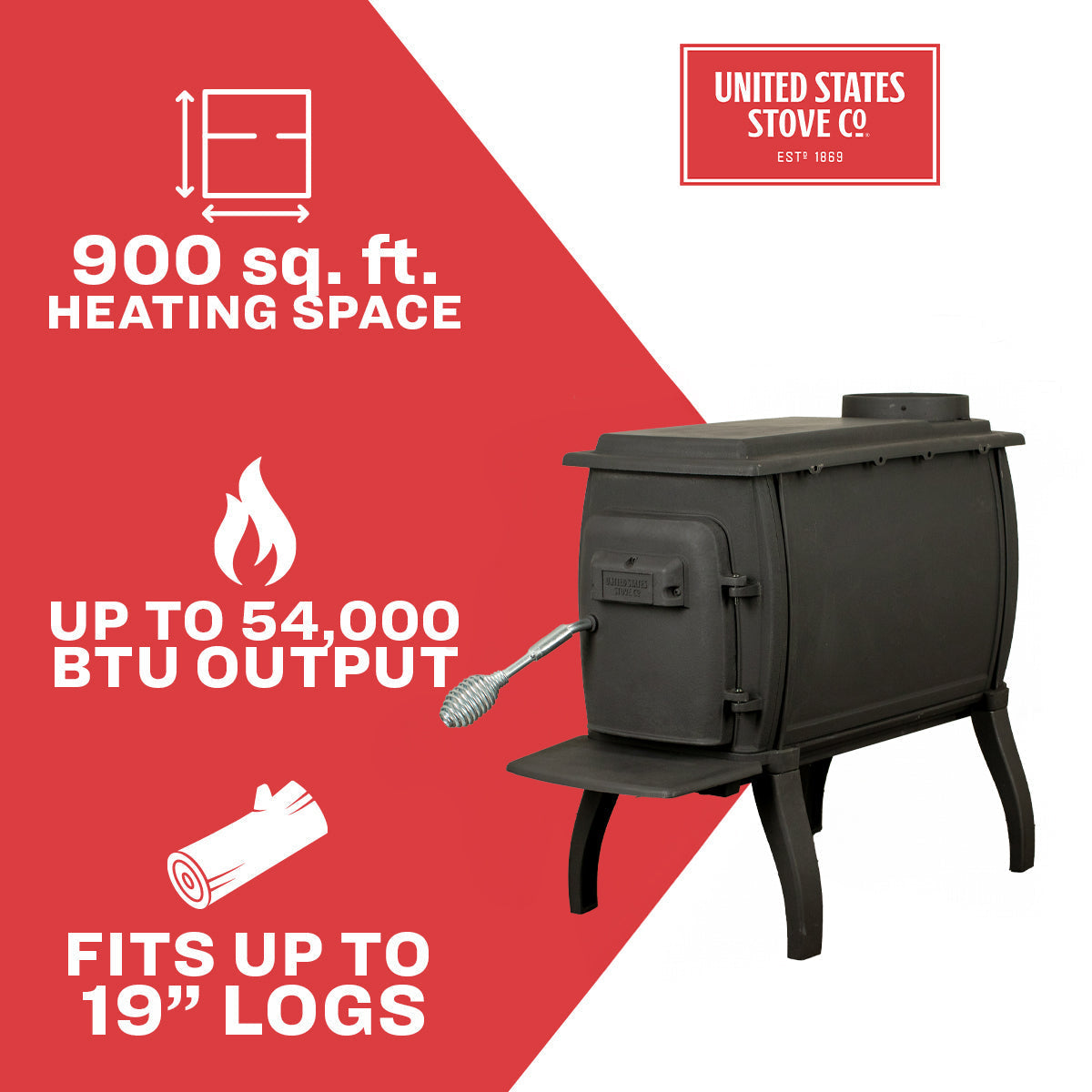 US1261E Basic Wood Stove 900 sq. ft. 54,000 BTU Cast Iron New