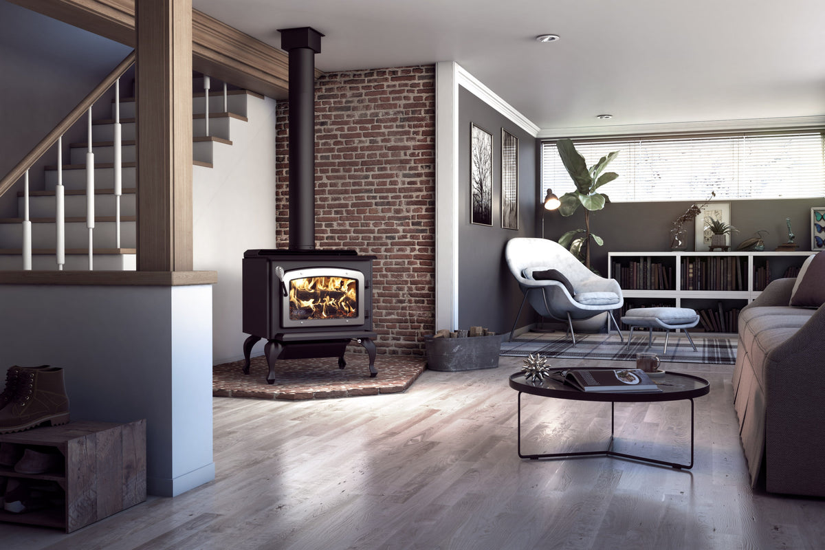 Escape 1800 2,100 Sq. Ft. Wood Stove Cast Iron Legs With Brushed Nickel Door New