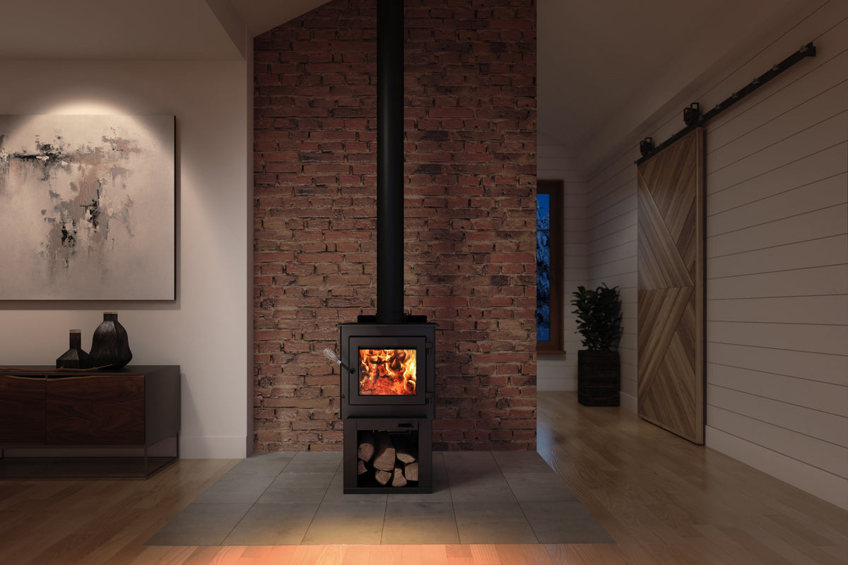 Deco Nano 1,200 Sq. Ft. Wood Stove On Pedestal with Log Storage New