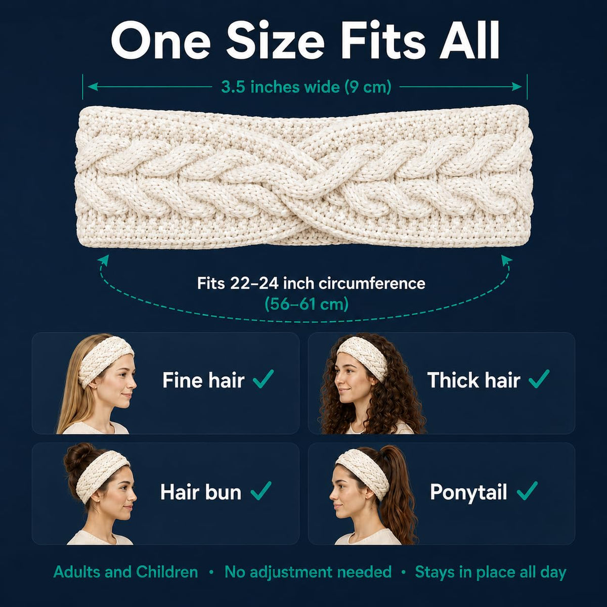 Handmade Nepal Wool Wide Headband & Ear Warmer – One Size, White