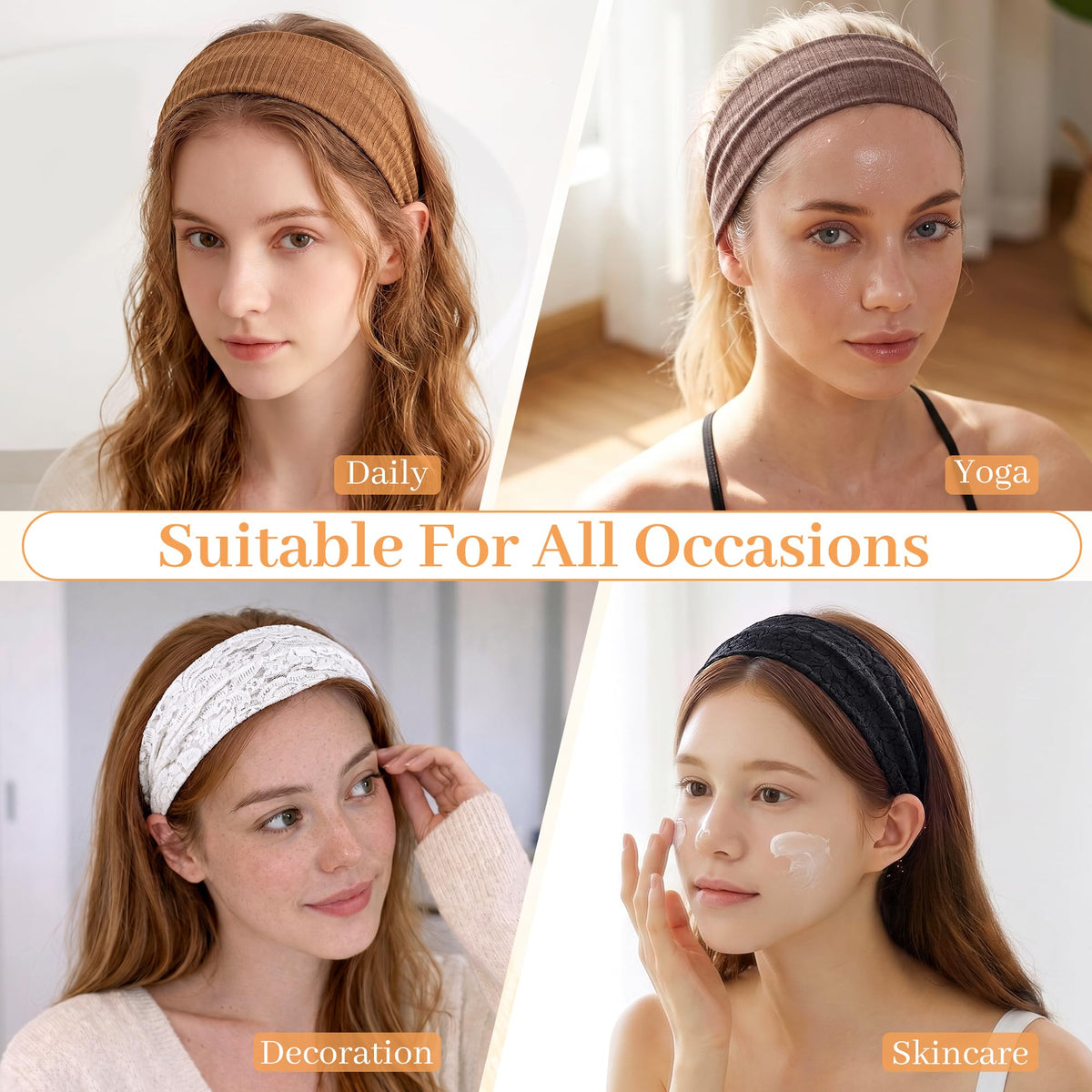 5-Pack Floral Lace Wide Headbands for Women – Stretchy & Breathable
