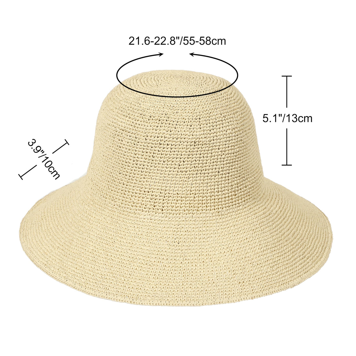 Handmade Foldable Straw Bucket Hat – Women’s Sun Hat, Beige, Size S