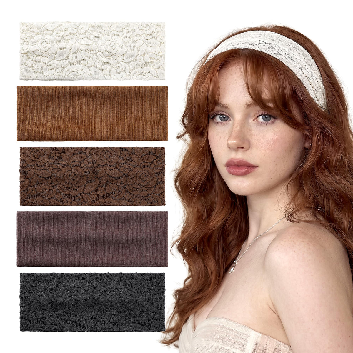 5-Pack Floral Lace Wide Headbands for Women – Stretchy & Breathable