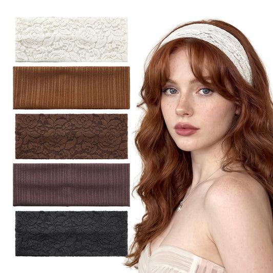 5-Pack Floral Lace Wide Headbands for Women – Stretchy & Breathable