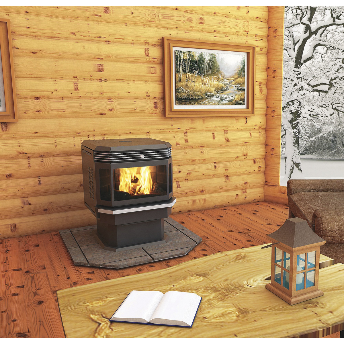 AP5660 Bay Front Pellet Stove 2,200 sq. ft. 45 lb Hopper 48,000 BTU Black New