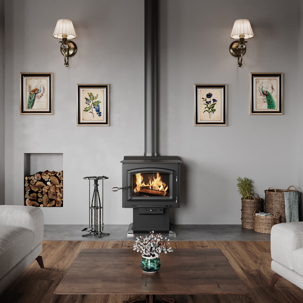 AW3200E-P EPA Certified 3,200 sq. ft. Large Pedestal Wood Stove with Blower New