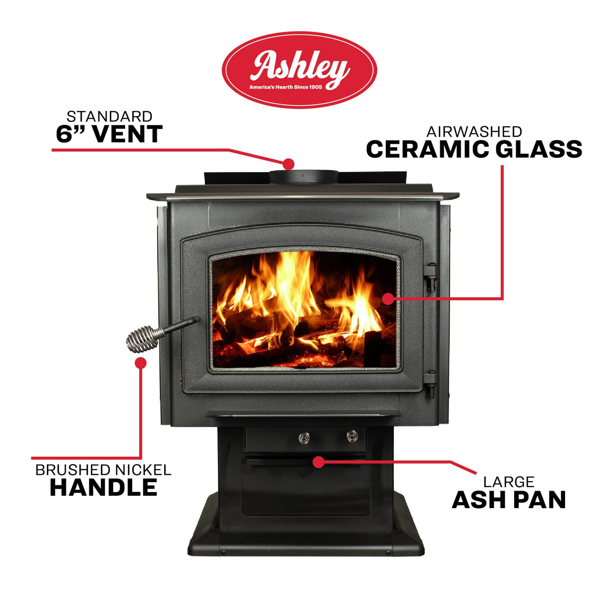 AW3200E-P EPA Certified 3,200 sq. ft. Large Pedestal Wood Stove with Blower New