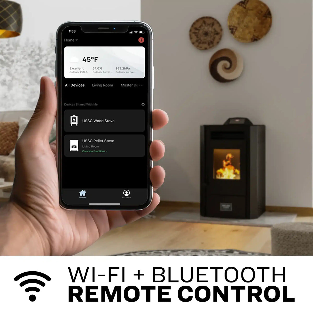 US5513-W Pellet Stove 1,800 sq. ft. 40 lb Hopper with WiFi Connect New
