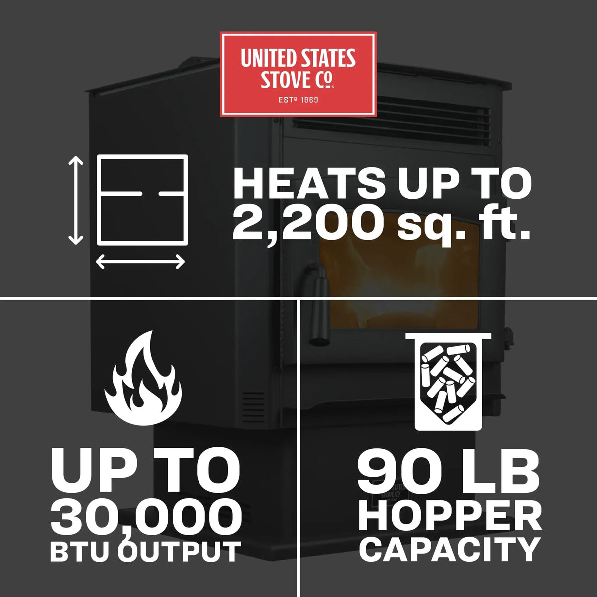 US5517-W Pellet Stove 2,200 sq. ft. 90 lb Hopper with WiFi Connect New