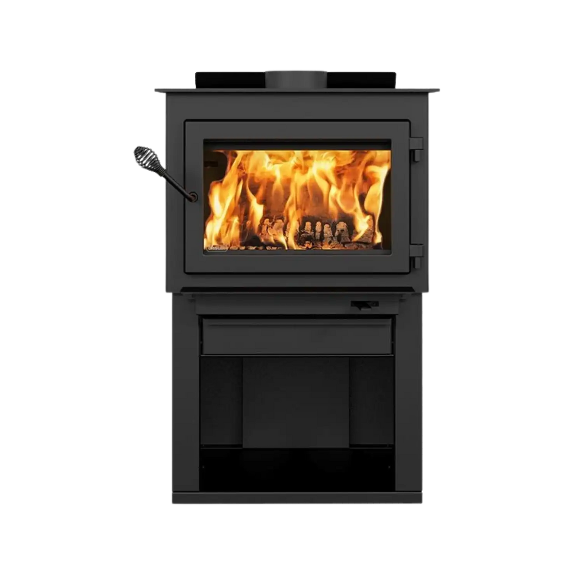 Deco Alto 2,100 Sq. Ft. Wood Stove On Pedestal with Log Storage New